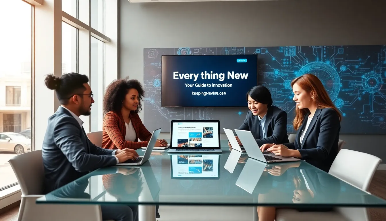 diverse team collaborating in a modern workspace on innovative technology.