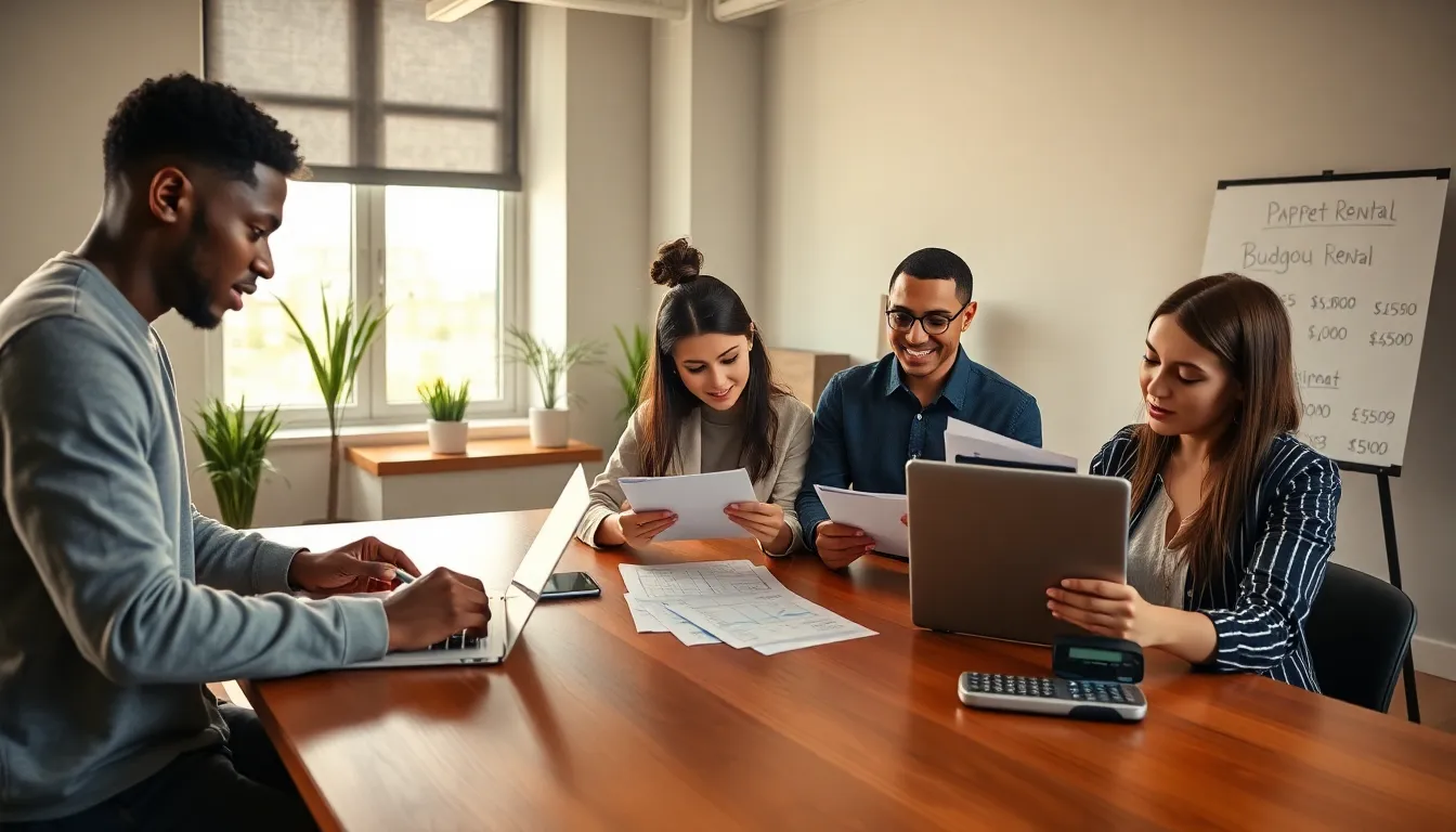 diverse group budgeting expenses for renting an apartment.