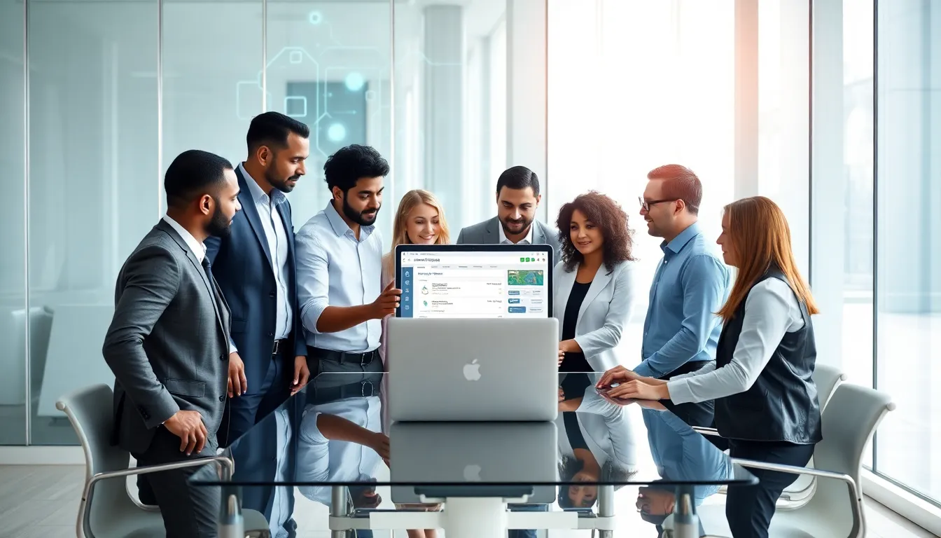 diverse team collaborating on modernizing legacy web systems in an office.