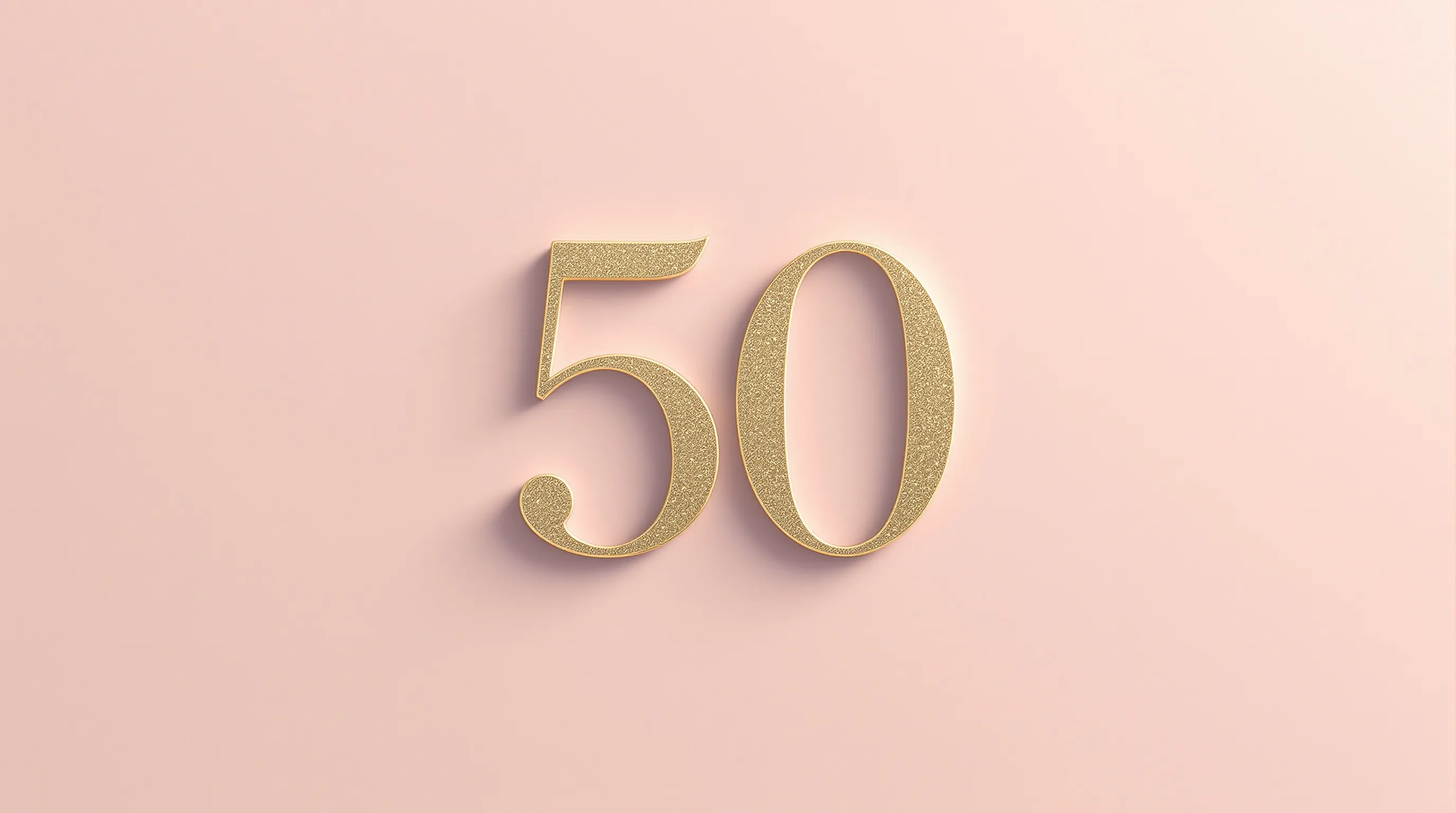 Golden number 50 on soft pink background symbolizing woman's 50th birthday milestone.