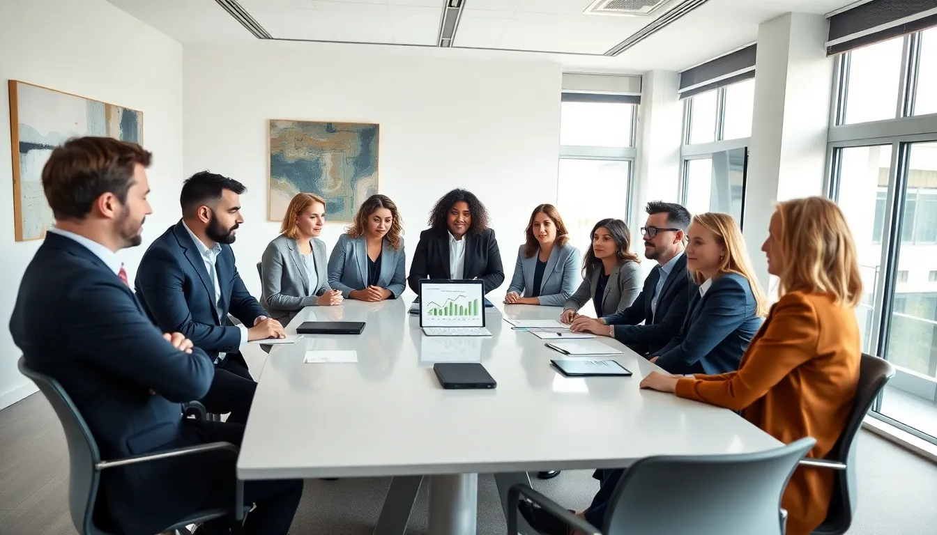 diverse professionals discussing tax implications in a modern office.