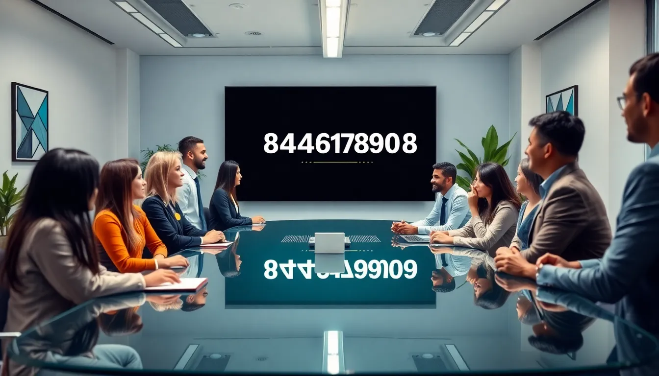 diverse professionals discussing toll-free number in a modern office.
