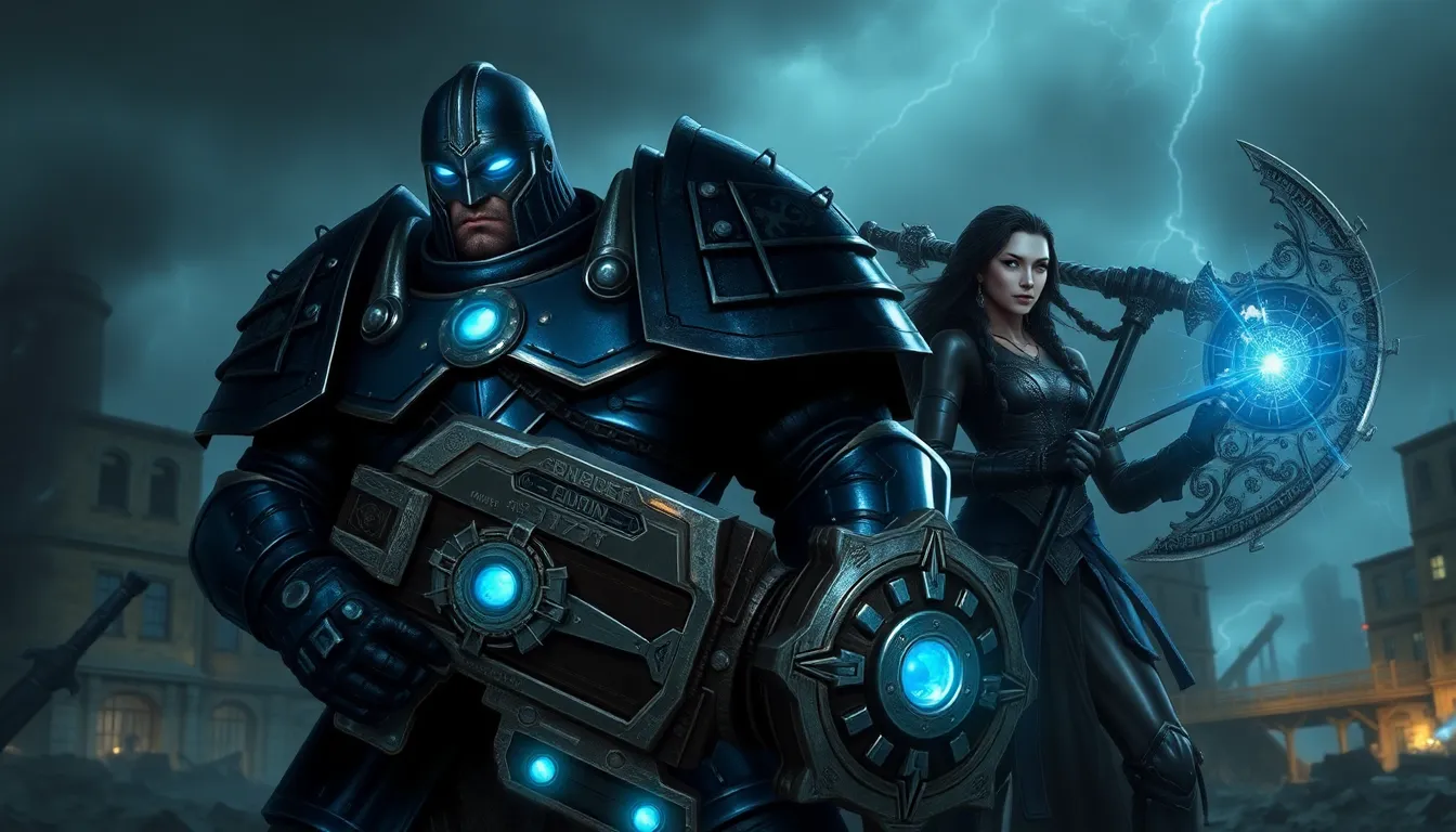 two Gate Daemonhunters poised for battle in a stormy urban landscape.