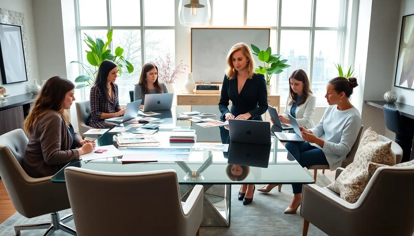 Hilary Matt collaborating with her diverse design team in a modern office.