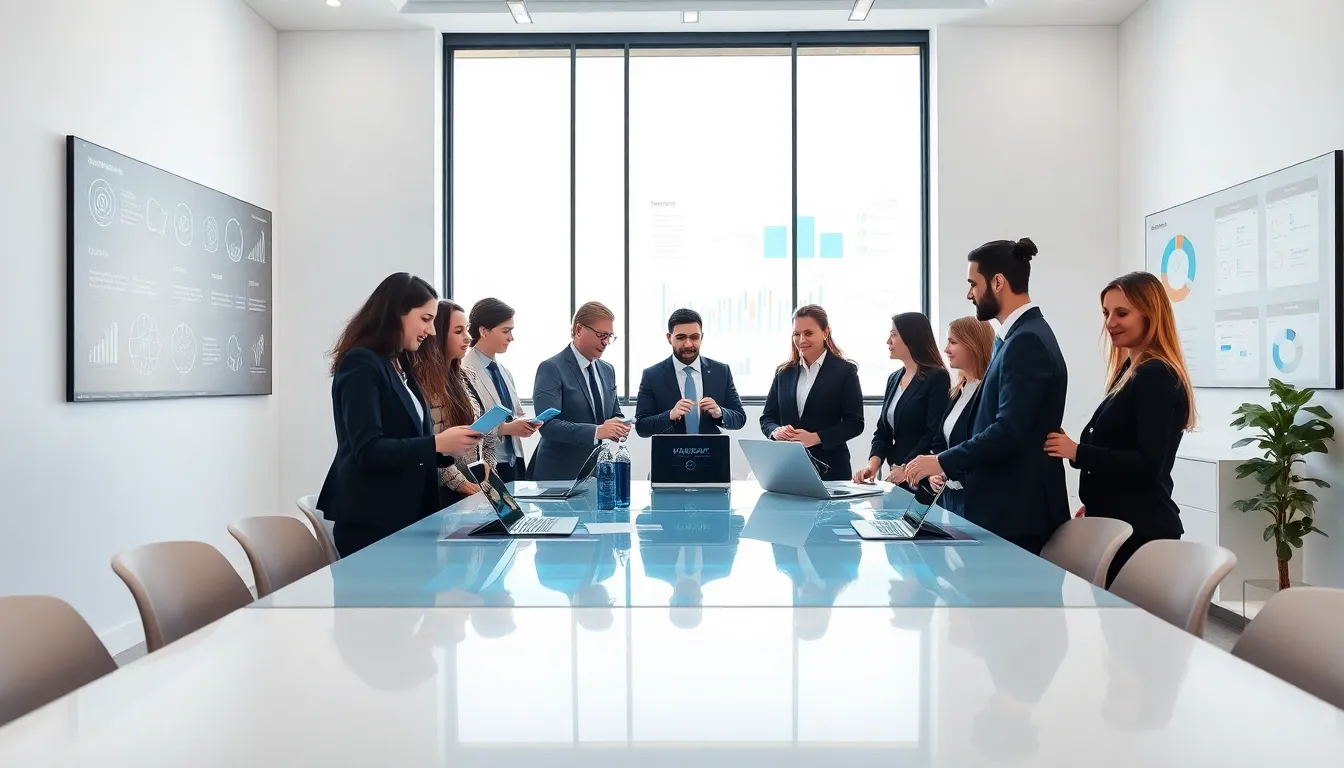 diverse team collaborating in a modern office setting on innovative strategies.