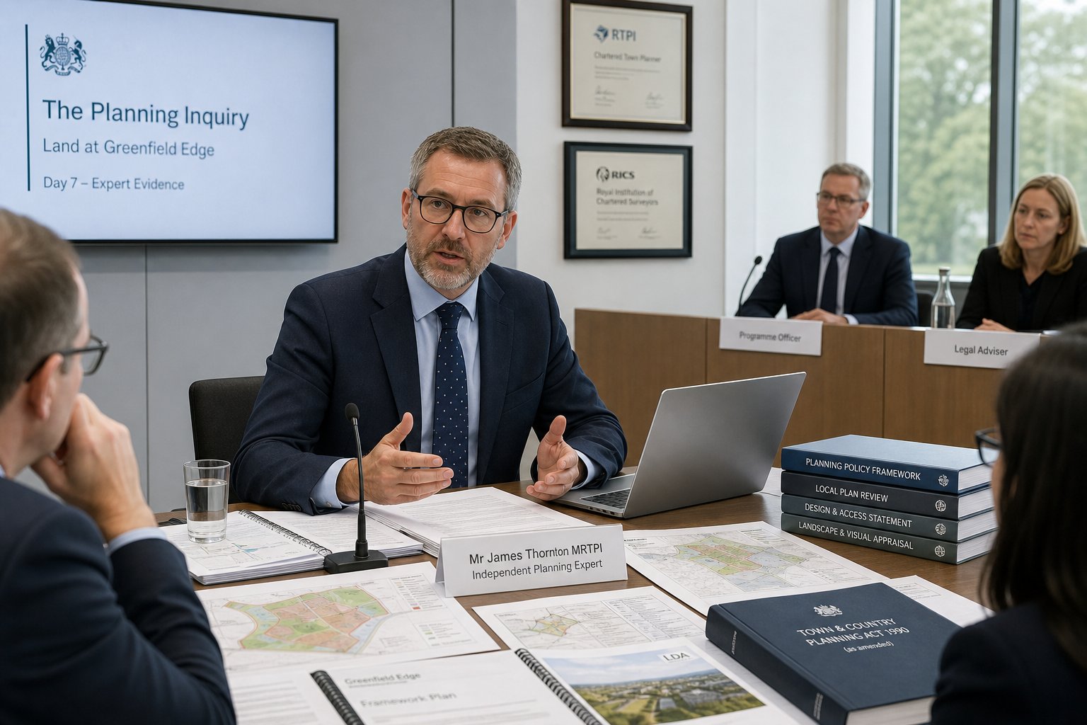 Independent expert witness presenting planning evidence in a UK inquiry setting.