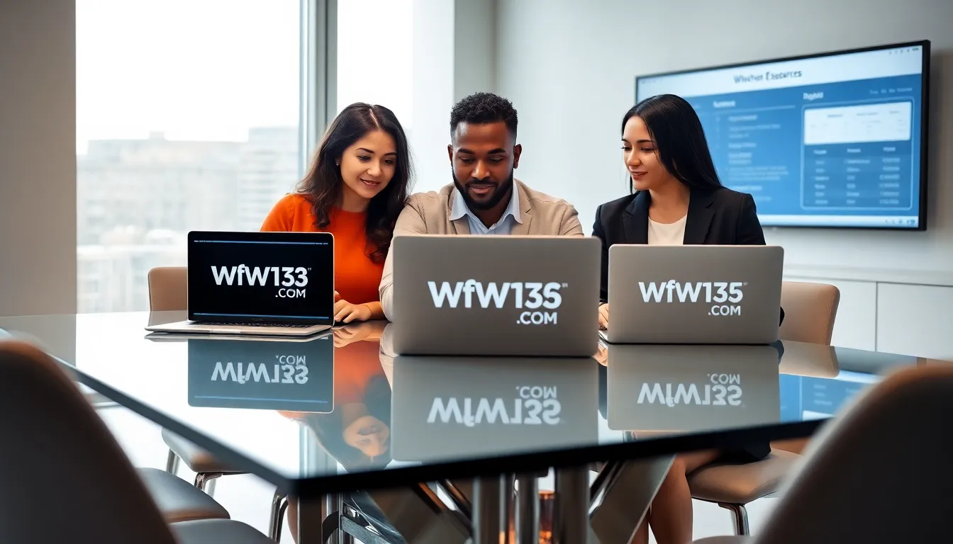 diverse team collaborating in a modern workspace on digital resources.