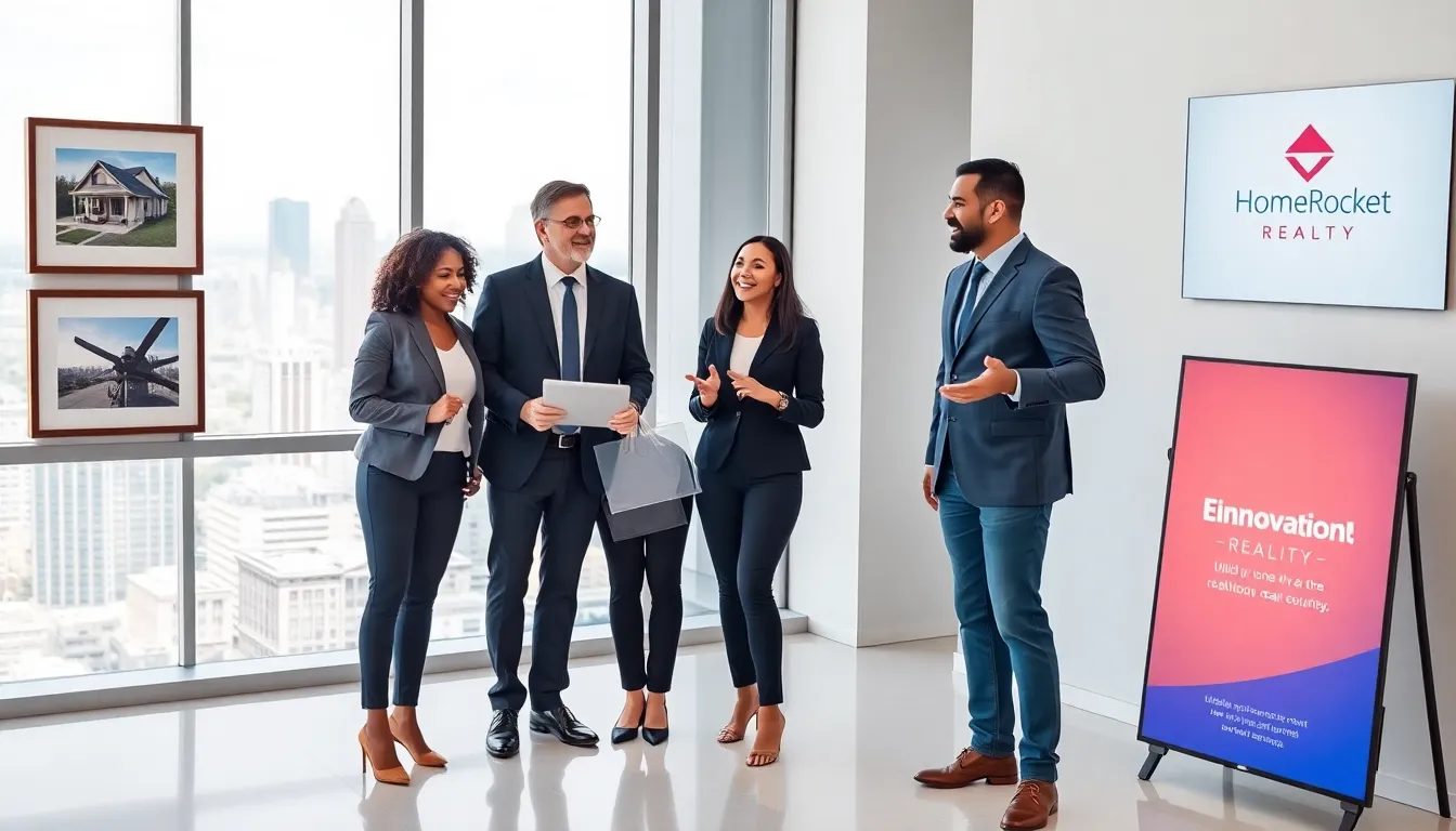 diverse real estate agents collaborating in a modern office environment.