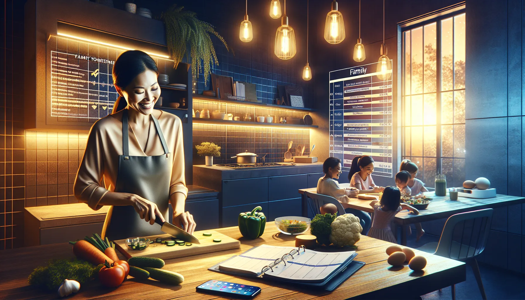mom preparing meals in a bright, organized kitchen.
