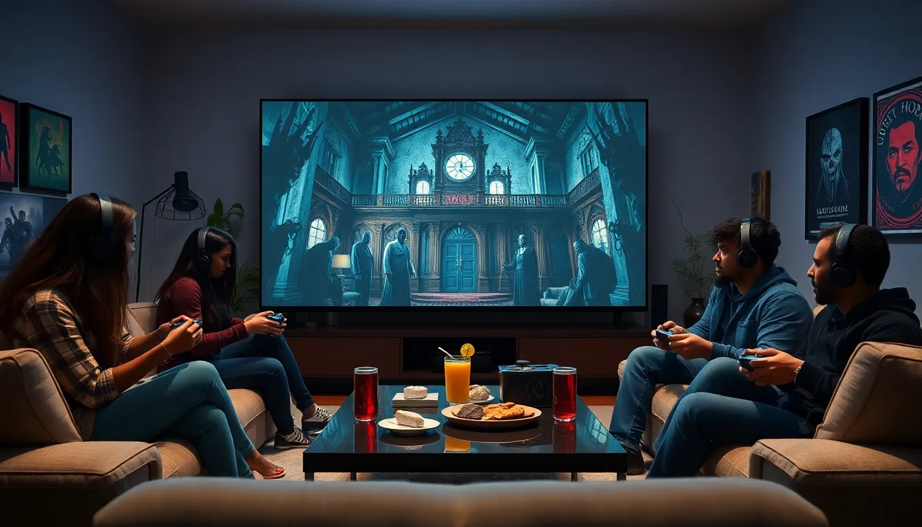 gamers enjoying the Sweet Home Game in a stylish gaming room.