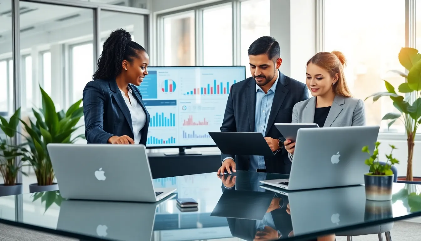 diverse team collaborating in a modern office setting.
