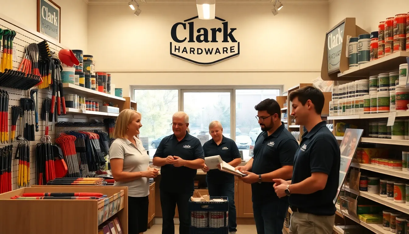 employees assisting customers in a welcoming hardware store.