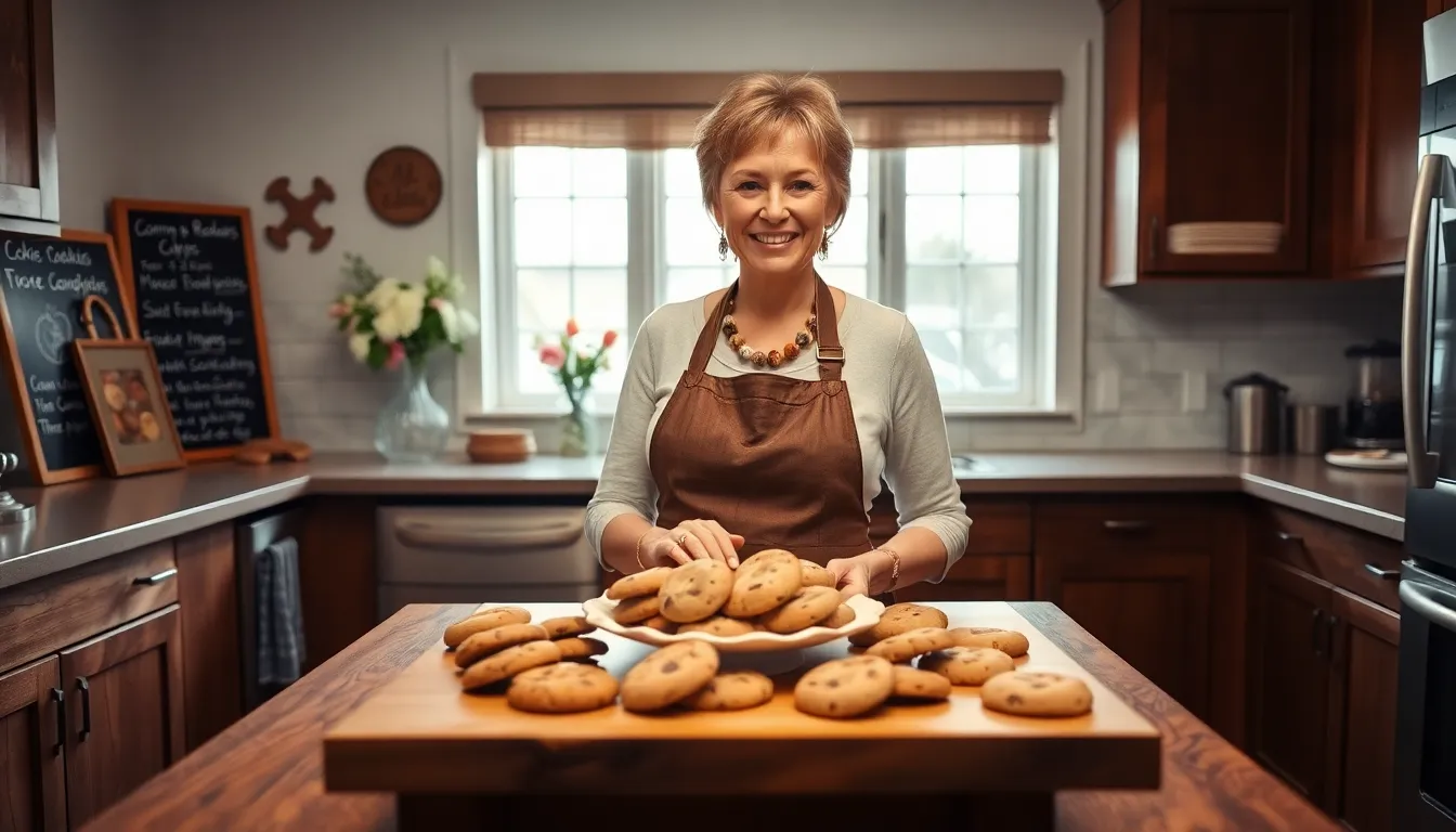 Mary baking cookies in a warm, inviting kitchen.