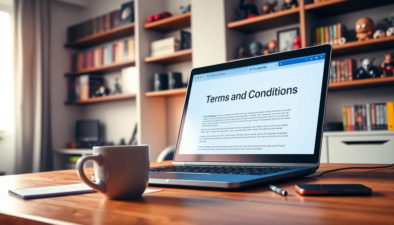 a laptop displaying terms and conditions in a cozy workspace.