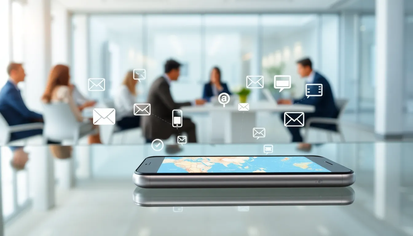smartphone displaying mobile data connections in a modern office.