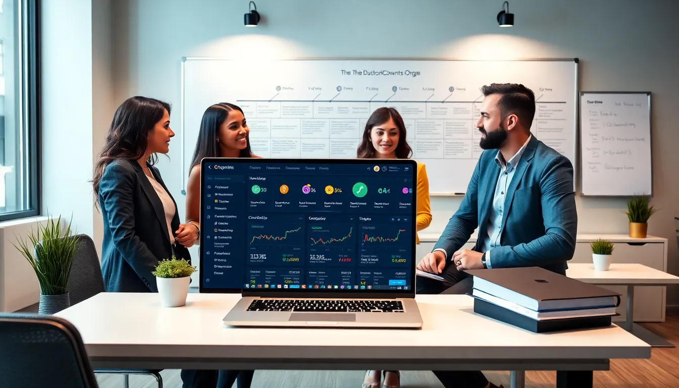 diverse team discussing cryptocurrency in a modern office.