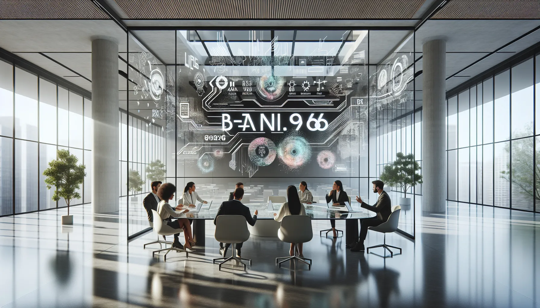 Diverse team discussing future technology trends in a modern office.