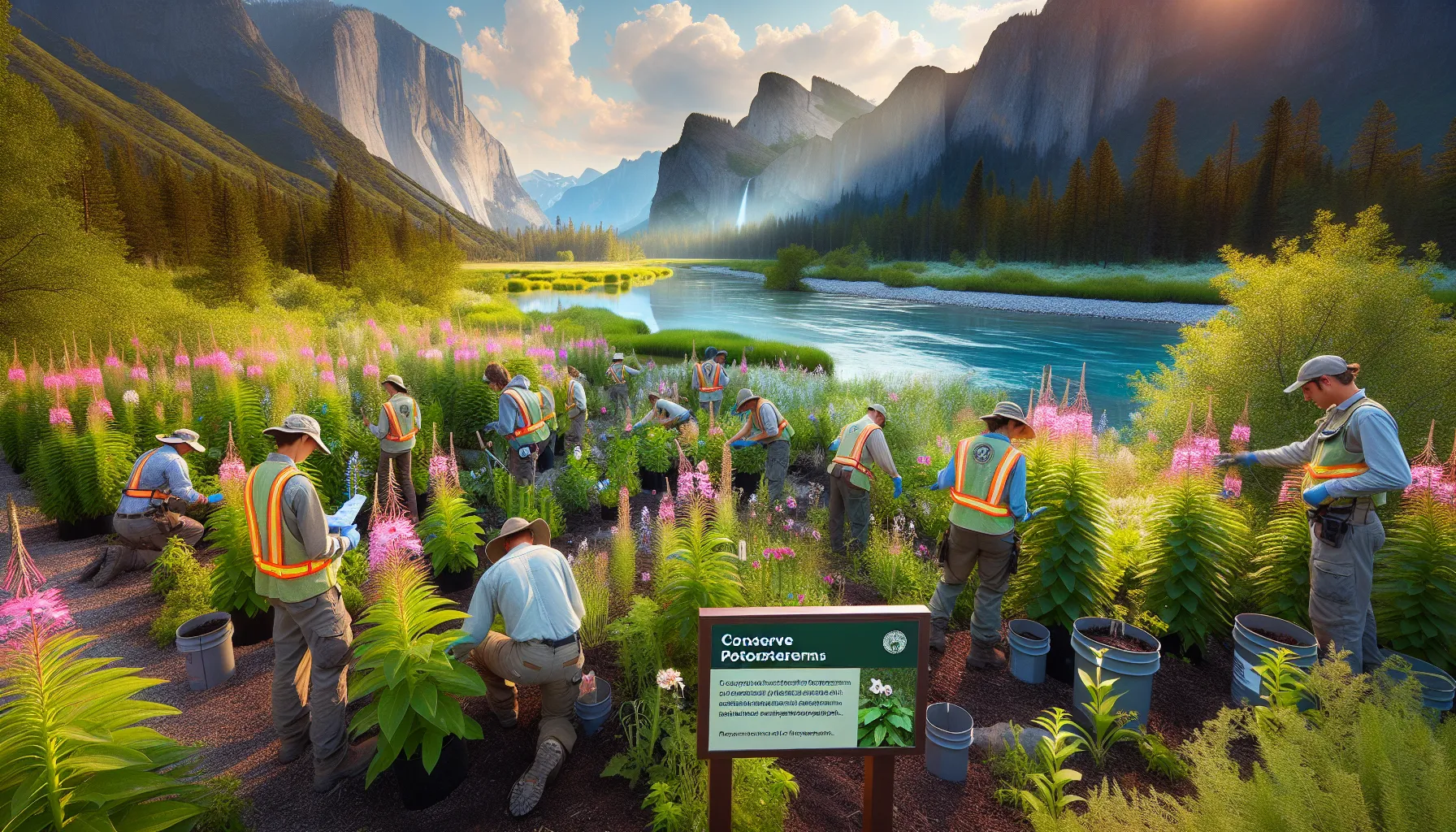 diverse conservationists engaging in habitat restoration for potosterums.