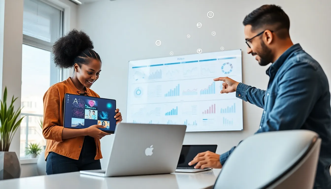 professionals collaborating in a modern office on artificial intelligence projects.