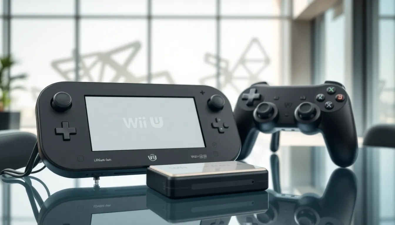 Wii U GamePad and Pro Controller batteries on a modern table.