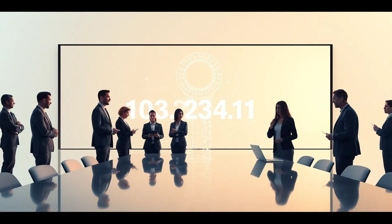 illustration of IP address unlocking digital connections in a corporate setting.