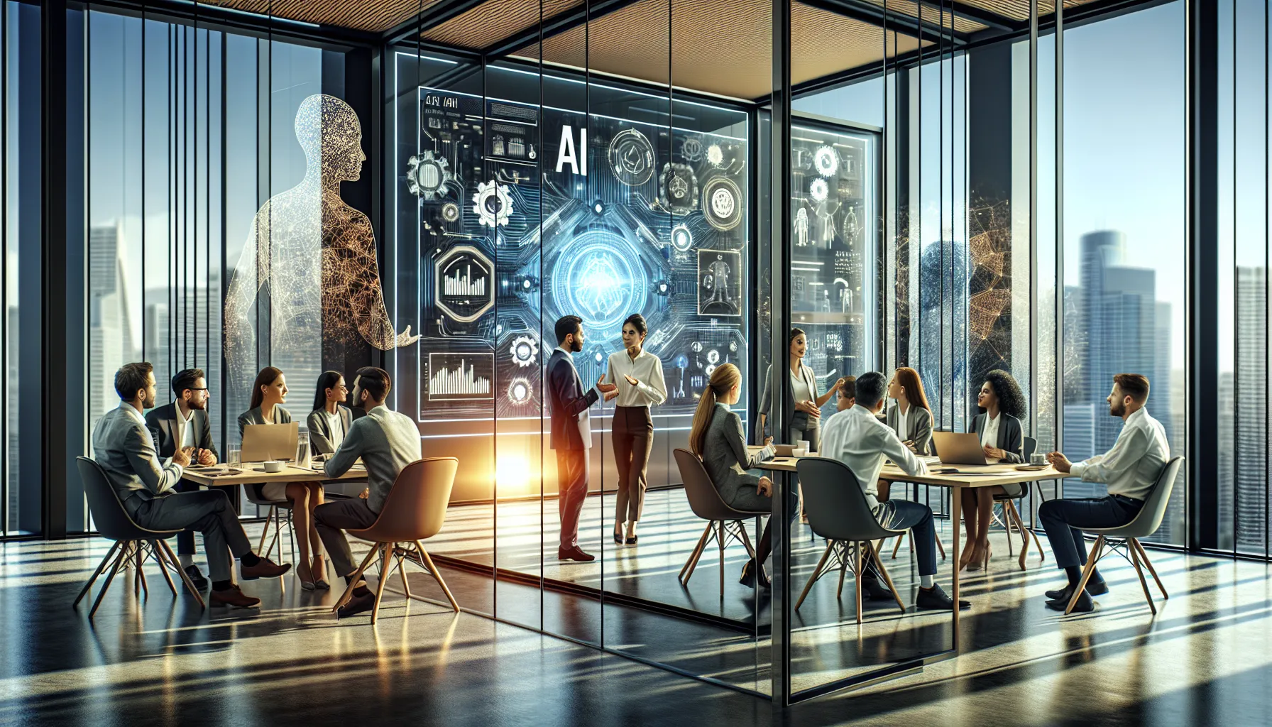 diverse professionals collaborating in a modern office setting.