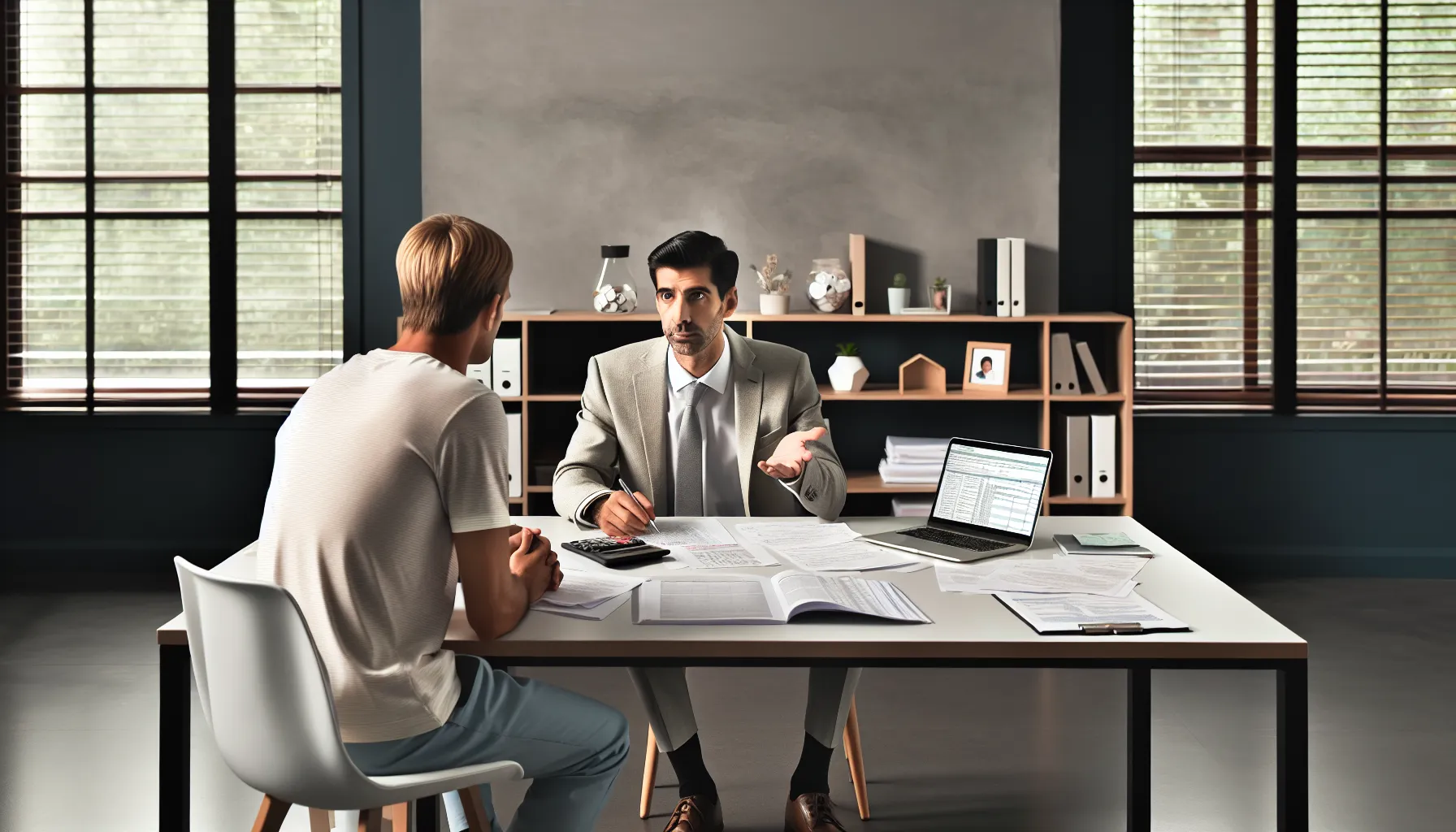 Divorced parent consulting with tax advisor about child tax relief in modern office