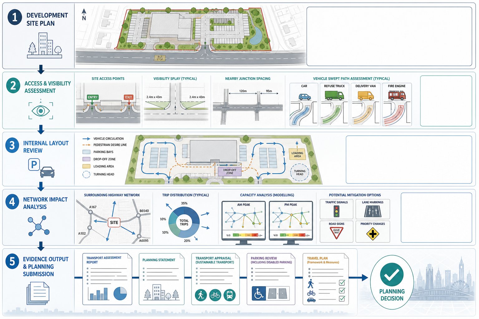 Traffic engineering steps for evaluating a development planning application.