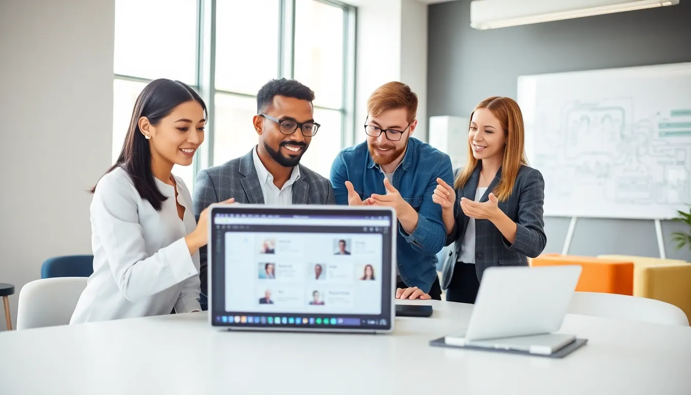 team collaborating at a modern office using ChatGPT for productivity.