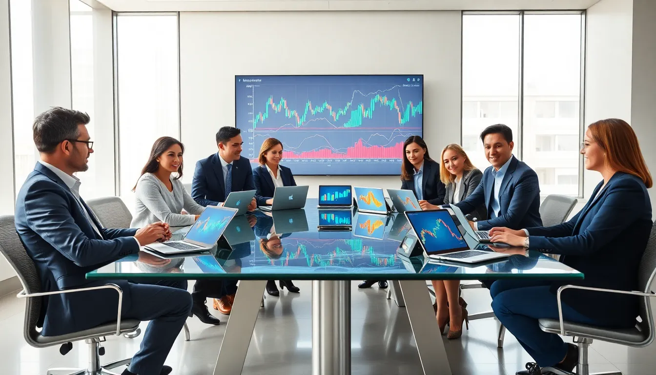 diverse team analyzing data in a modern office.