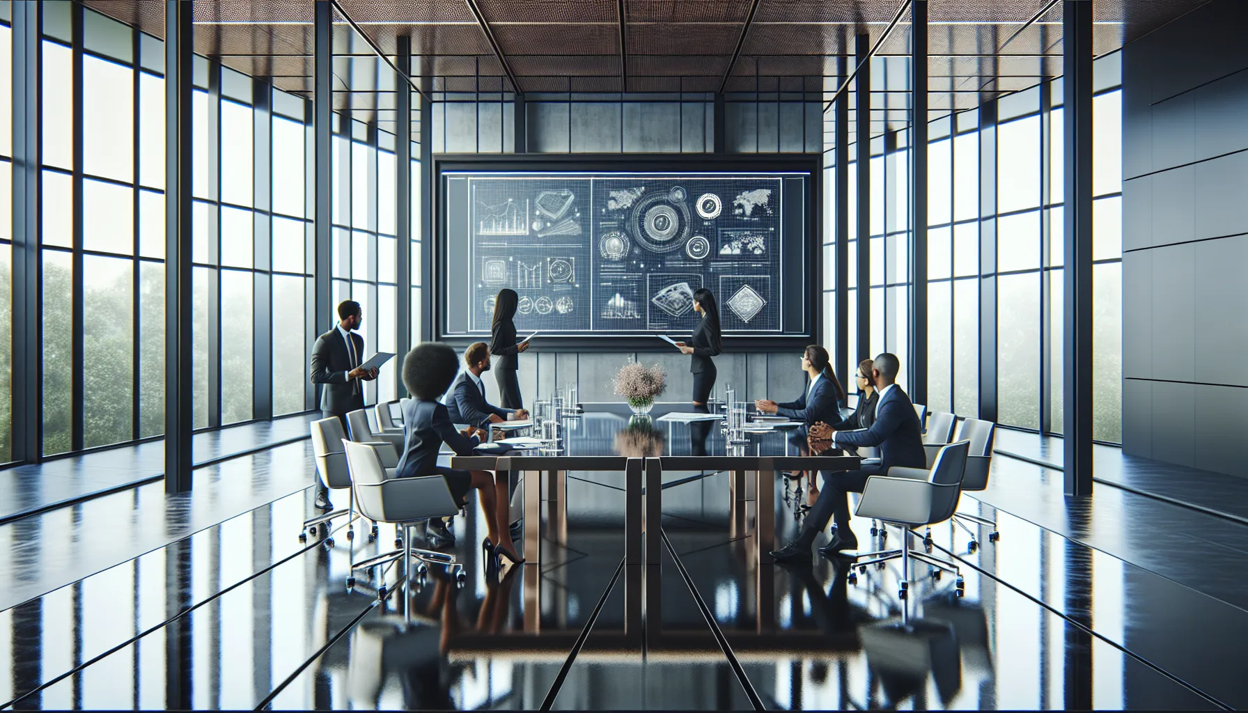 diverse team discussing htkjghbv in a modern conference room.