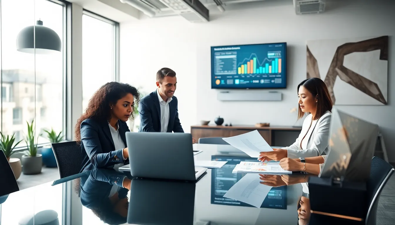 diverse professionals collaborating in a modern office environment.