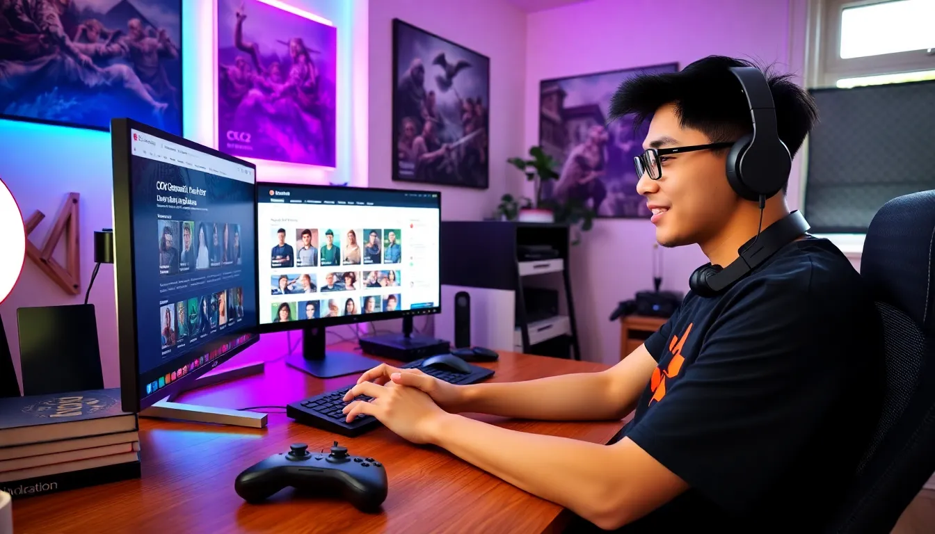 a gamer using the CK2Generator tool in a modern home office.