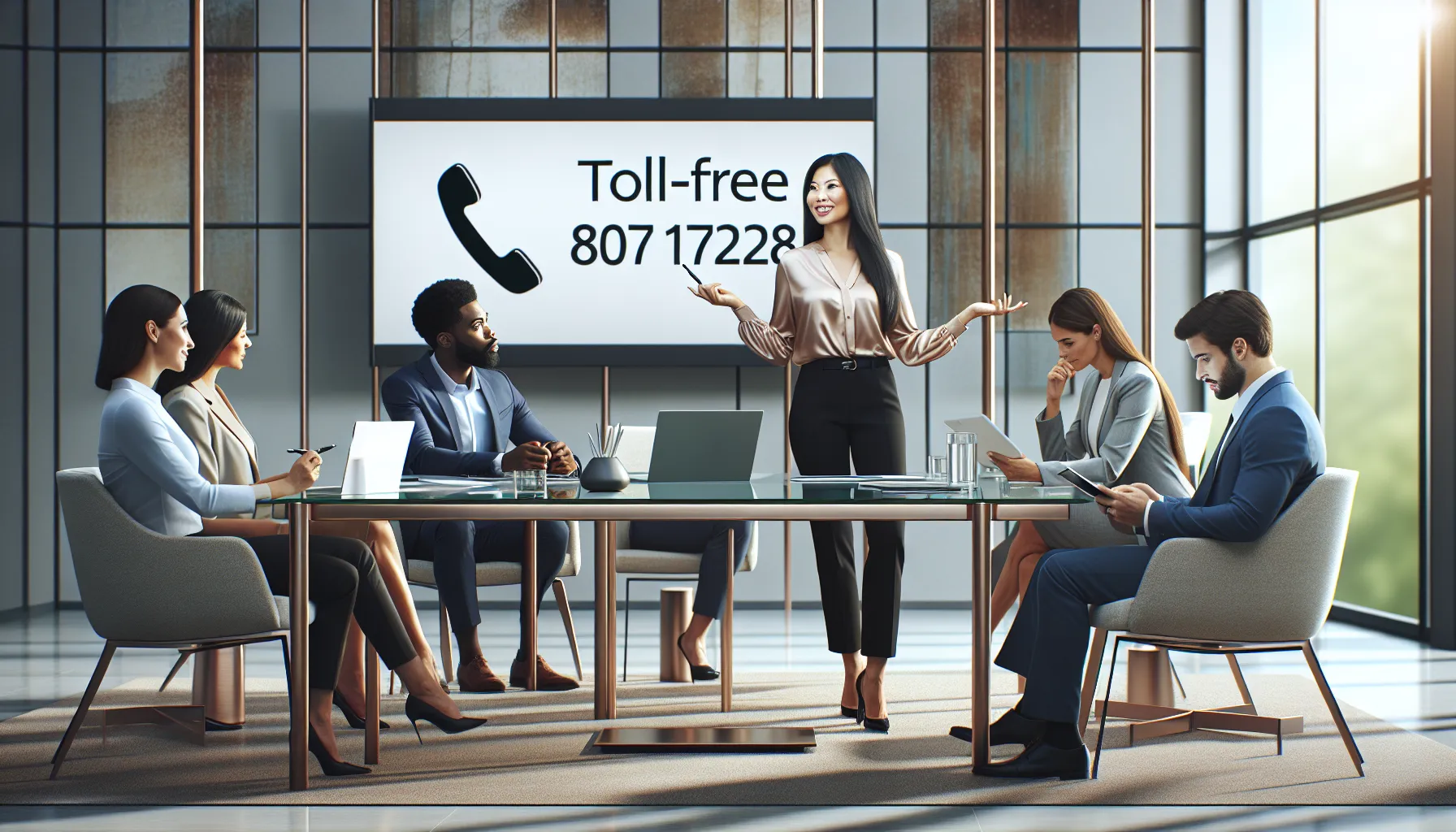 professionals discussing marketing strategies in a modern office setting.