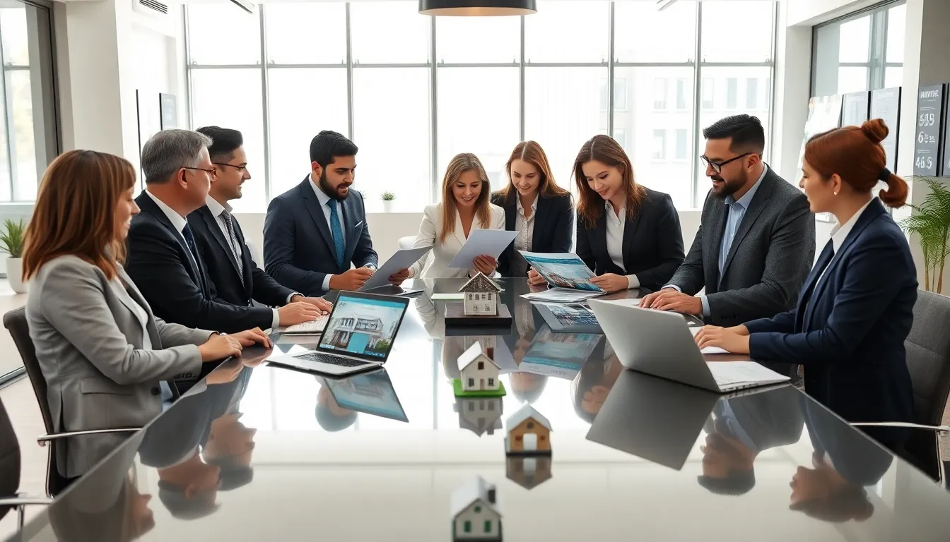 diverse real estate team collaborating in a modern office.