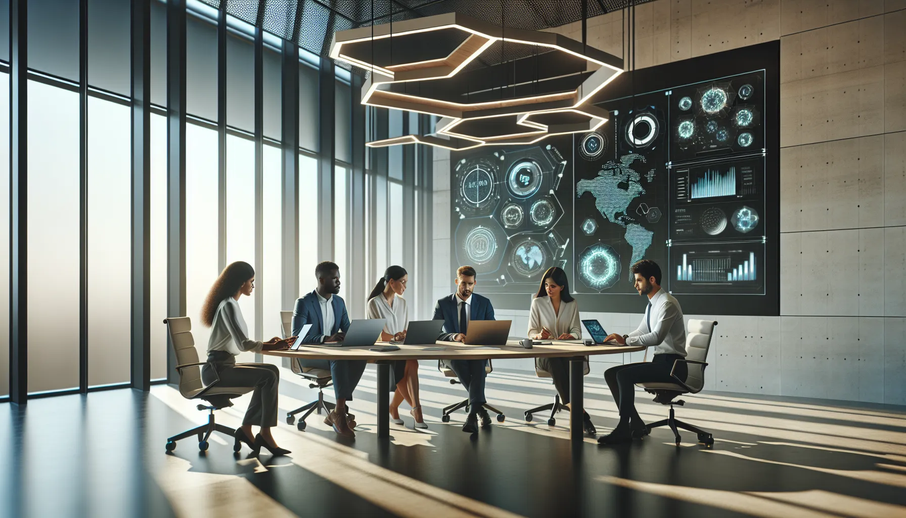 diverse team discussing technology advancements in a modern office.