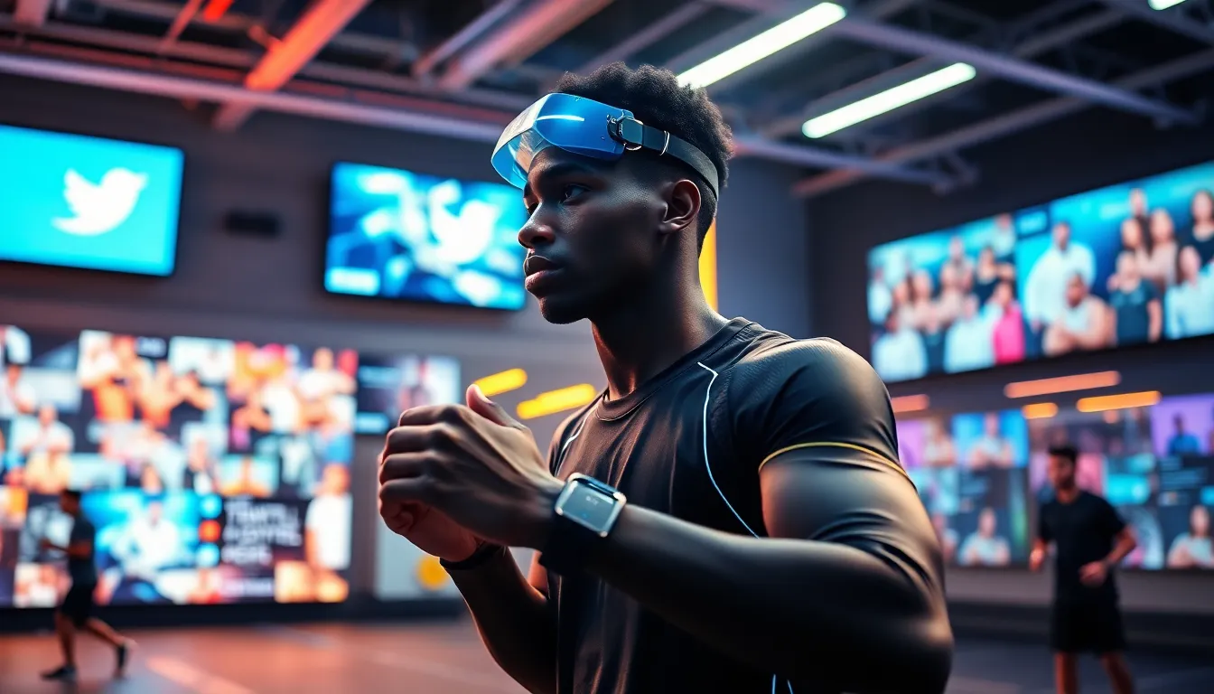 An athlete using smart training technology in a modern sports facility.