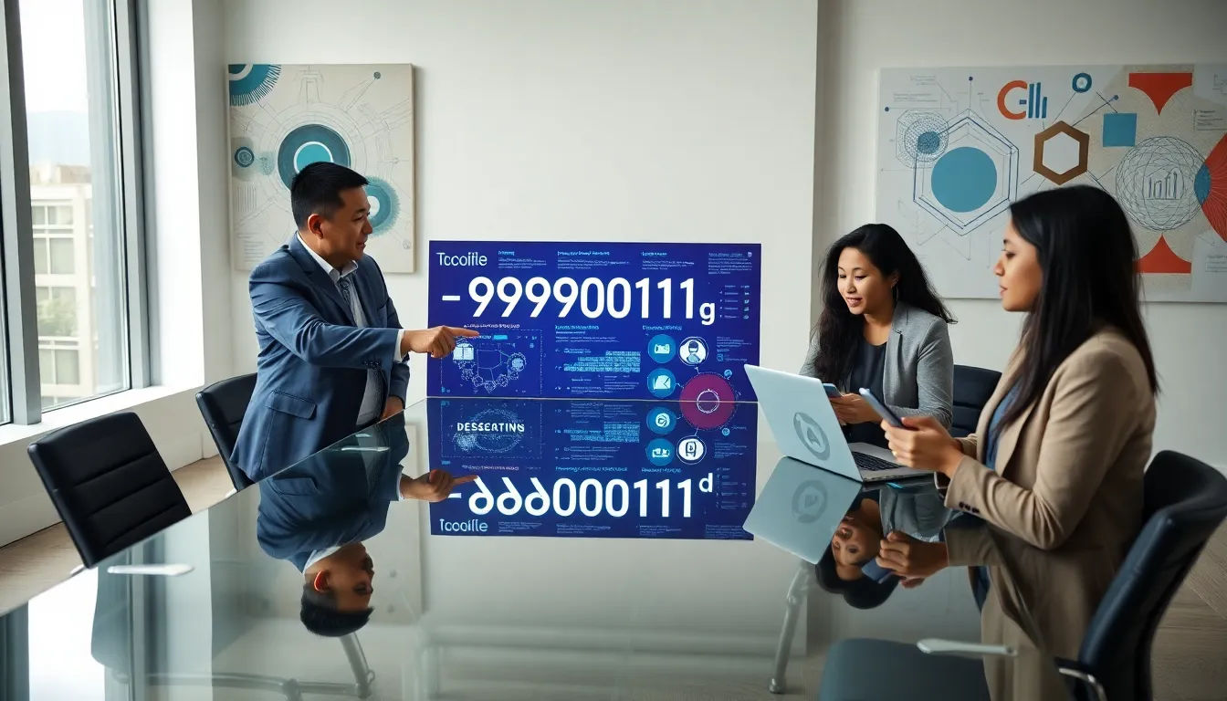 diverse team discussing digital coding in a modern office.