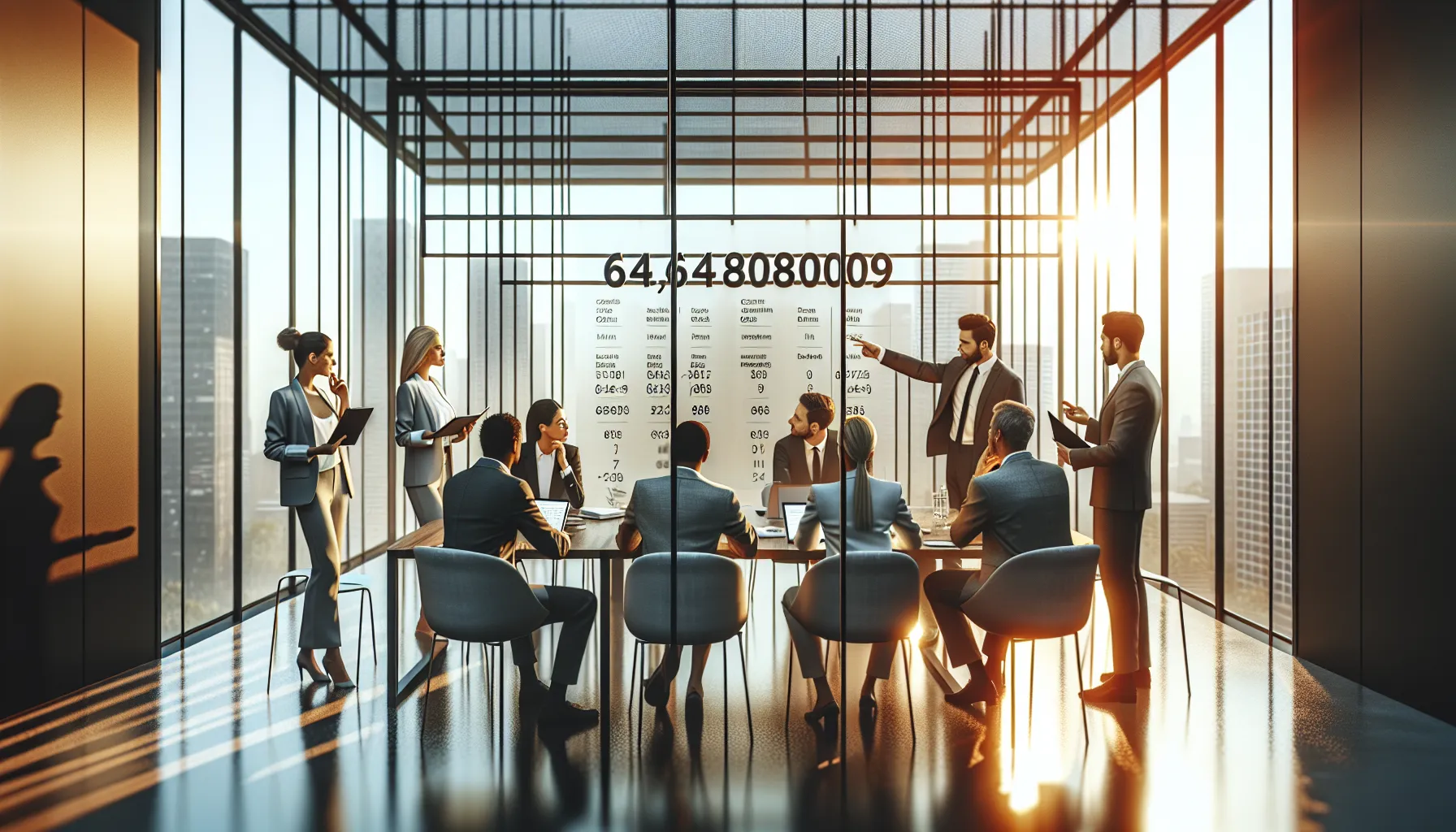 diverse professionals discussing in a modern office setting.
