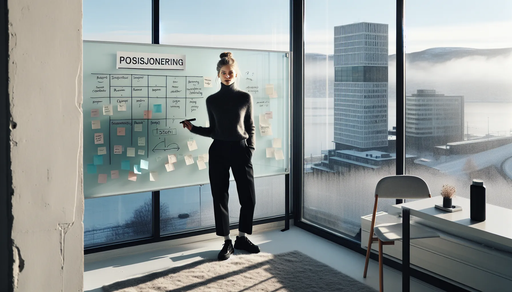 Norwegian strategist presents brand positioning and values before logo design.