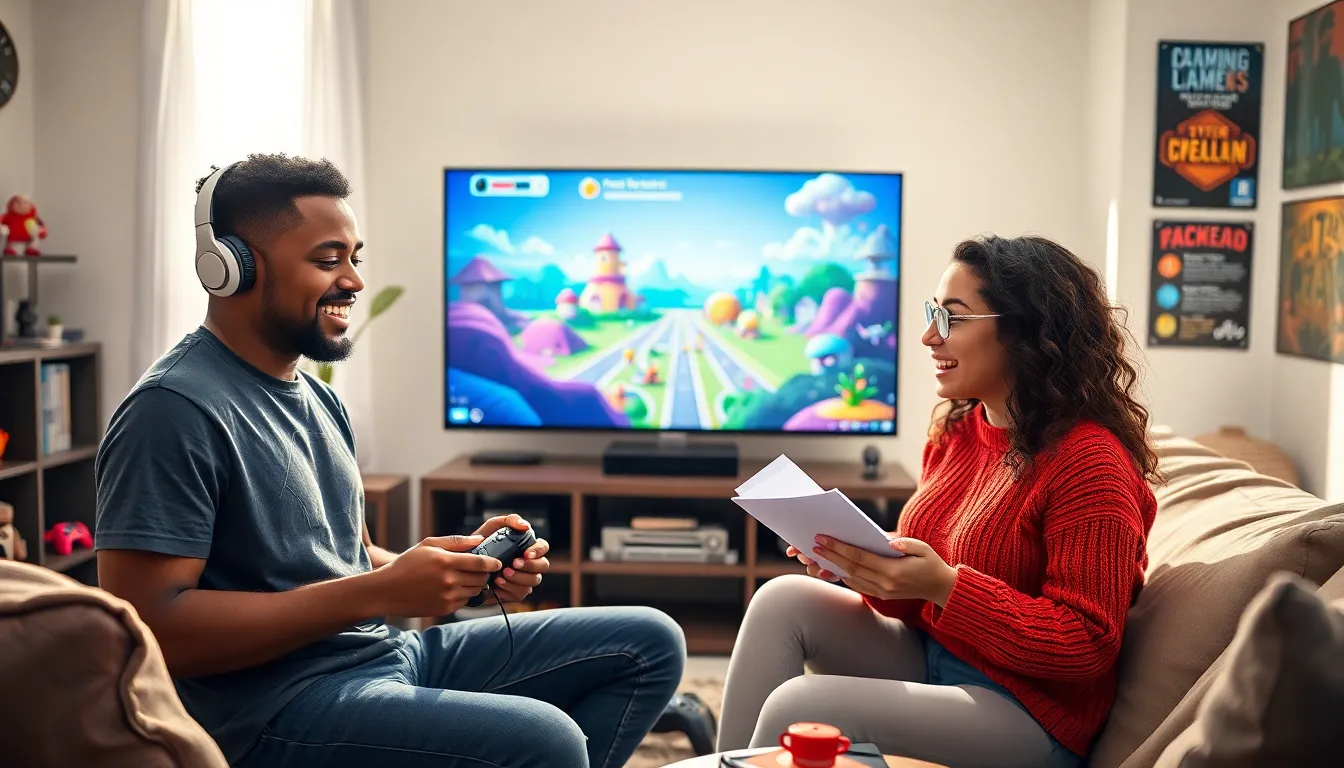 a diverse group of gamers creating games in a cozy living room