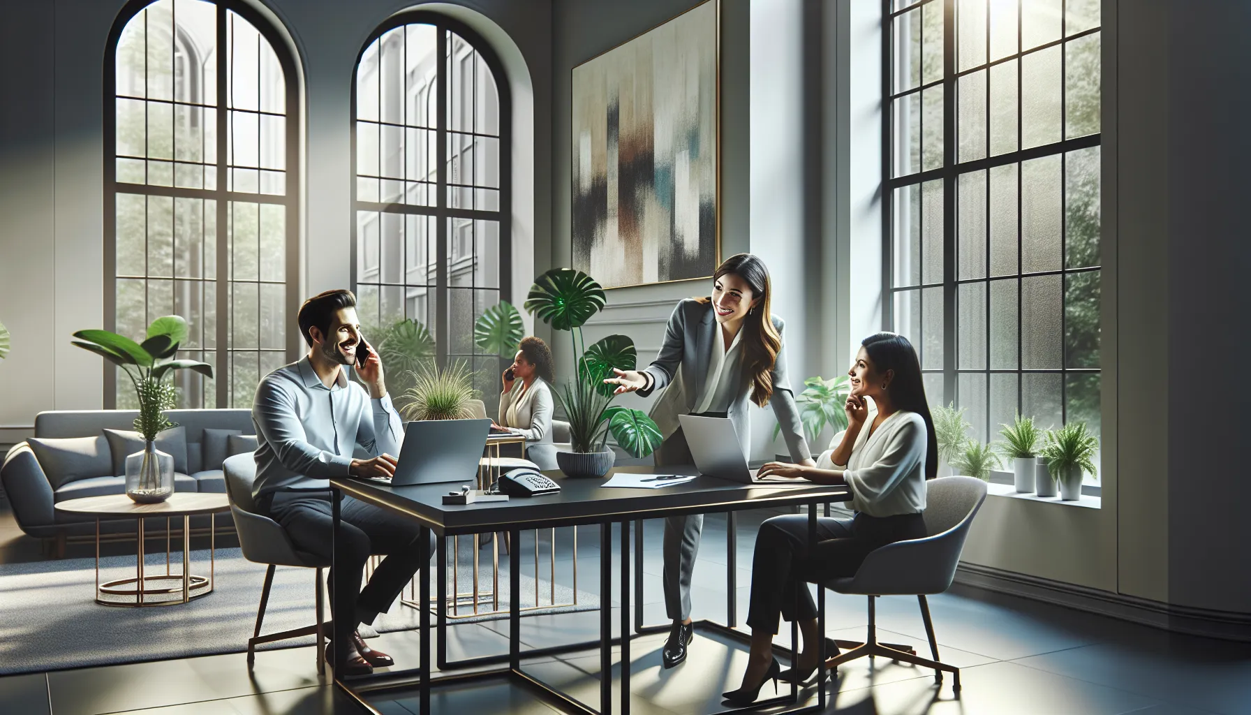 diverse professionals collaborating in a modern office setting.