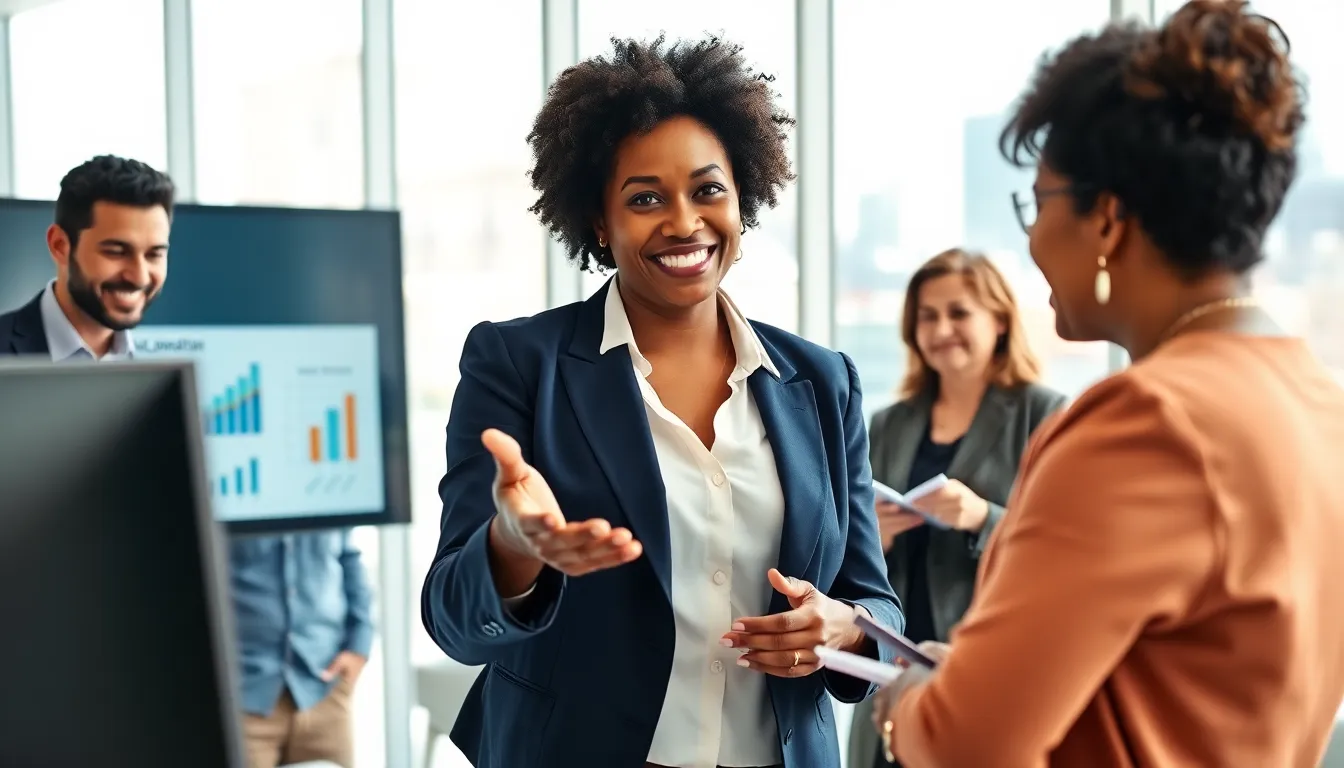 a diverse group of professionals collaborating in a bright conference room.
