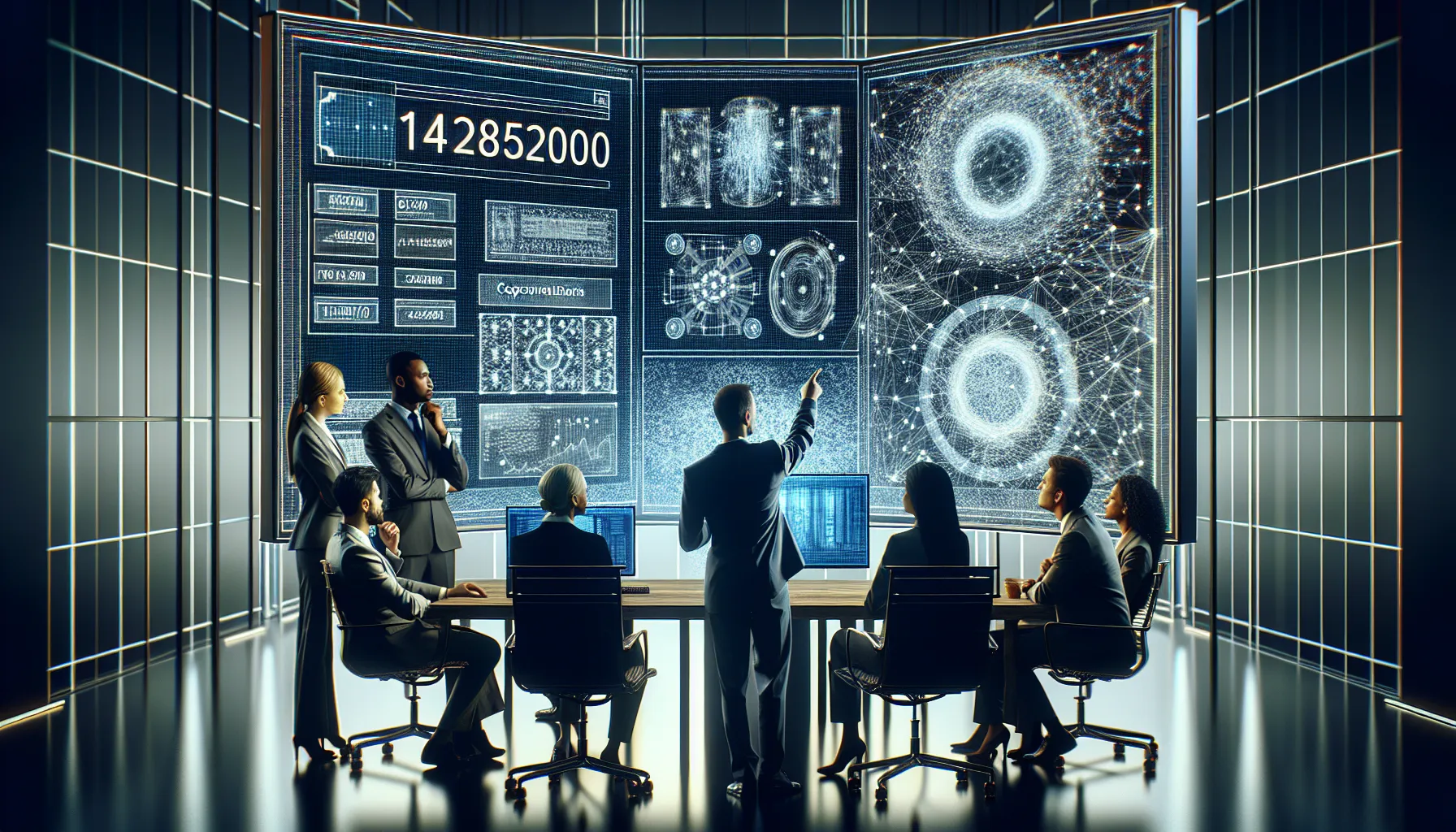 professionals discussing data identifiers in a modern office setting.