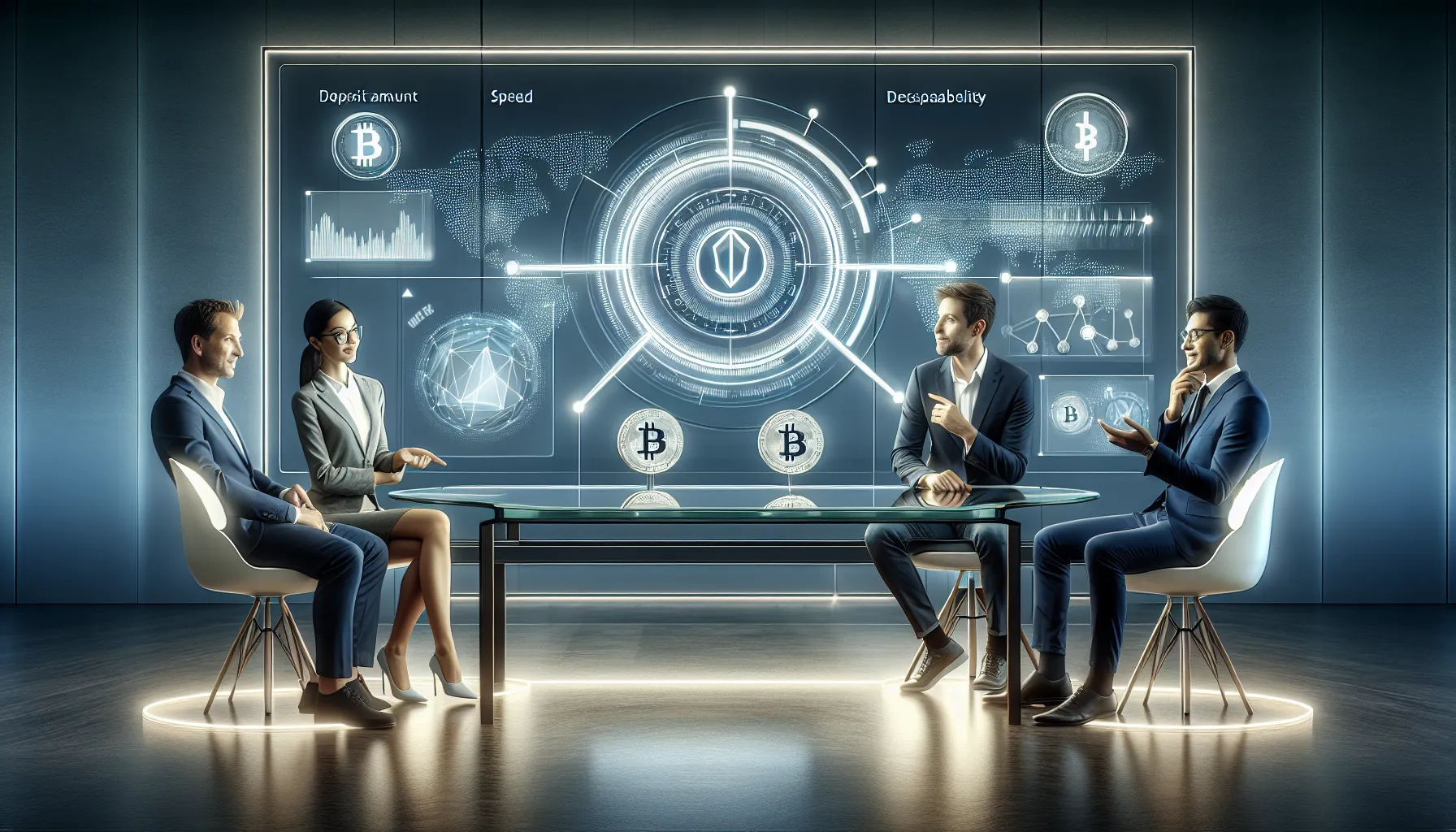 Professionals reviewing a cryptocurrency casino dashboard in a modern UK office setting.