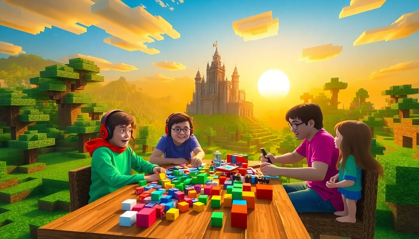 a group of gamers immersed in a Minecraft game session.