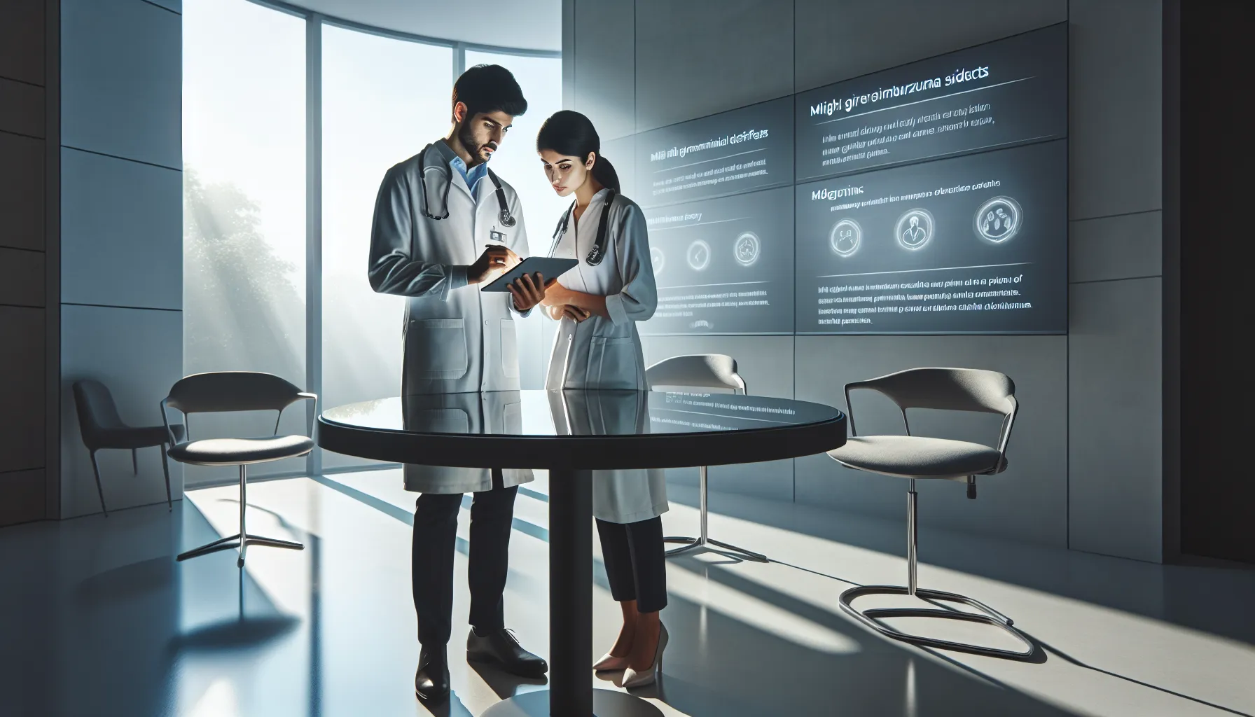 healthcare team discussing Mirbezumia in a modern consultation room.