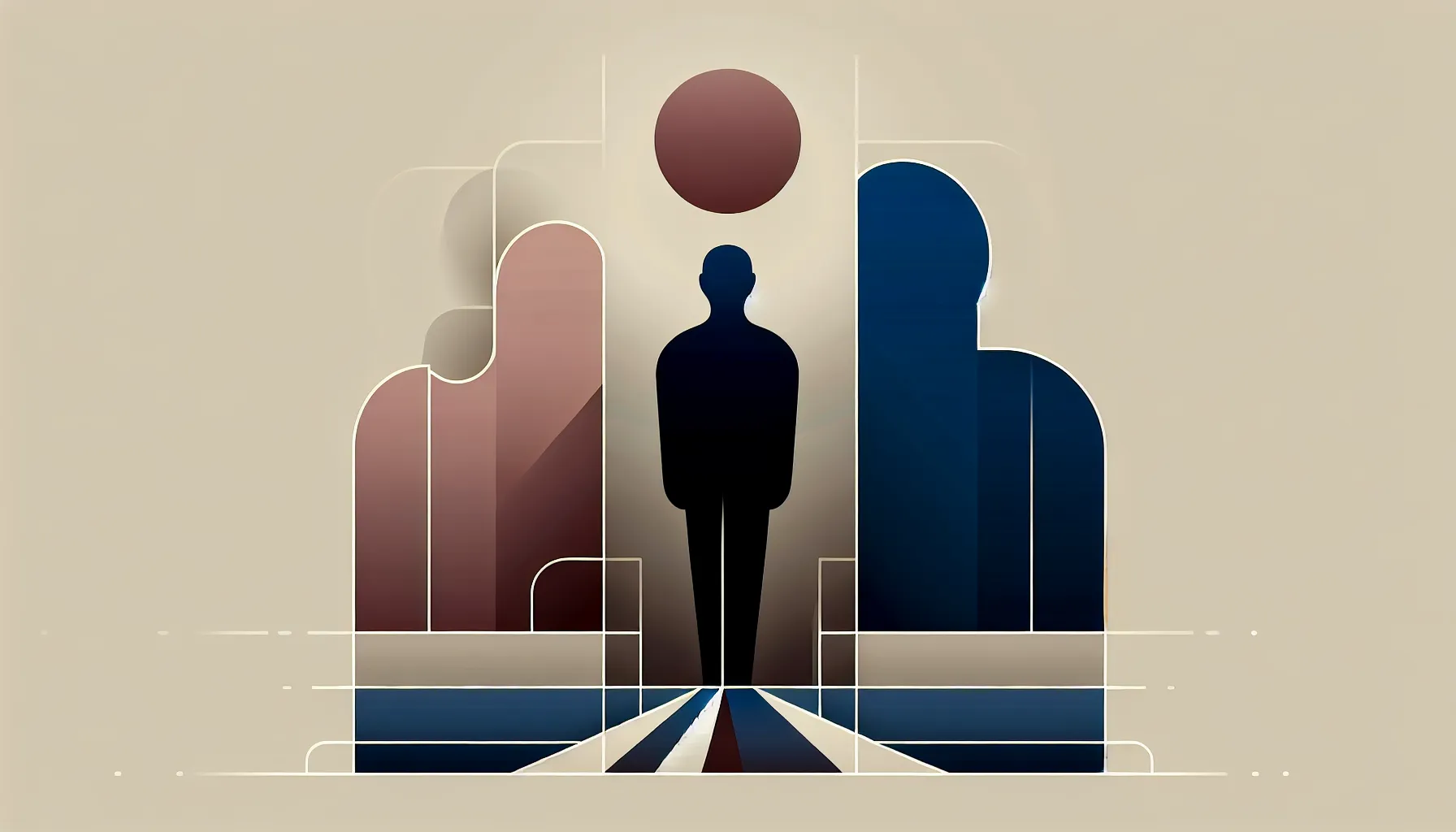 A lone figure surrounded by fortress walls symbolizing moral conflict and system constraints.