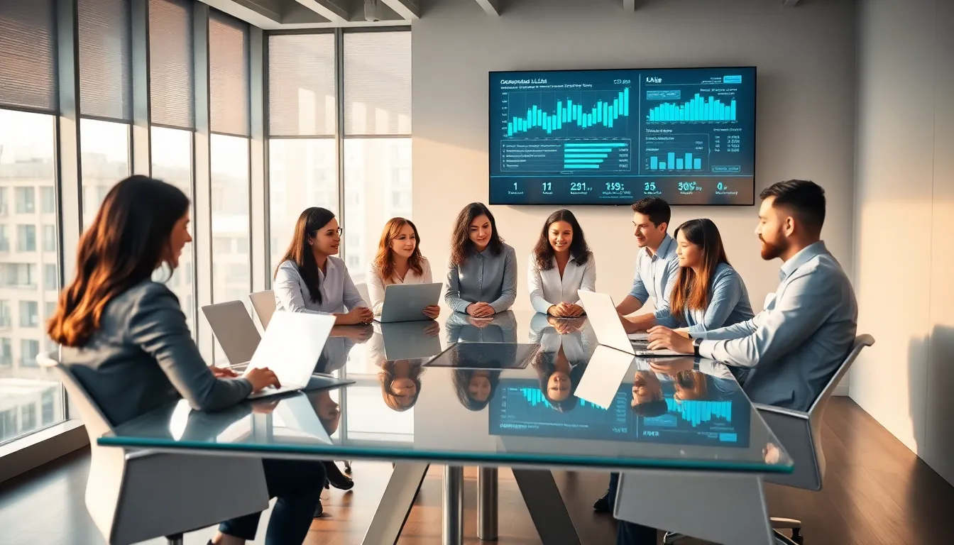 diverse team collaborating in a modern office setting.