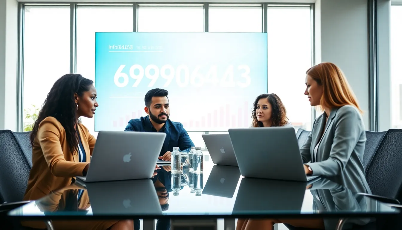 diverse team analyzing data in a modern office.